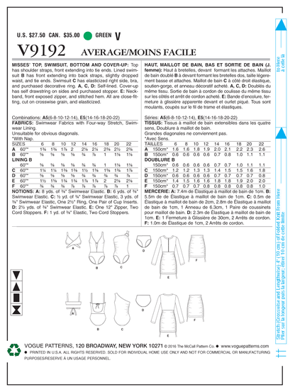 Vogue Patterns V9192 envelope showing misses' tie-front top designs