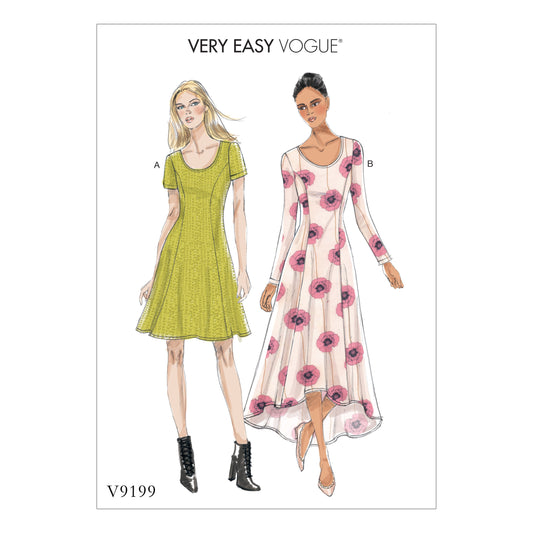 Vogue Patterns V9199 envelope showing misses' pullover dress designs