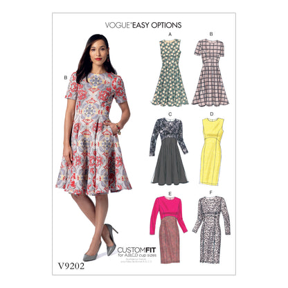 Vogue Patterns V9202 envelope showing misses' empire waist dress designs