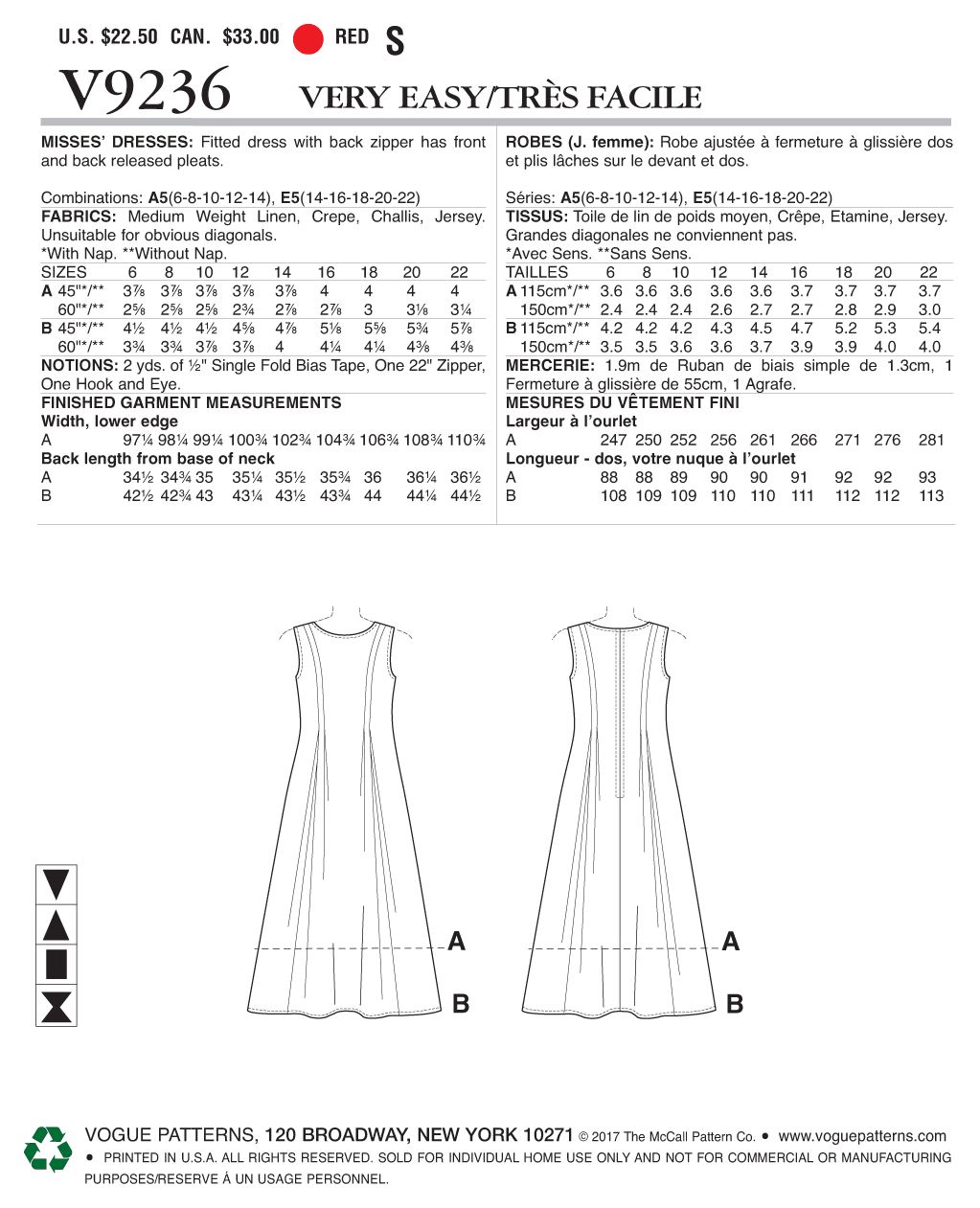 Vogue Patterns V9236 envelope showing misses' fitted dress designs
