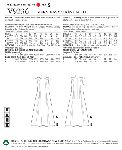 Vogue Patterns V9236 envelope showing misses' fitted dress designs