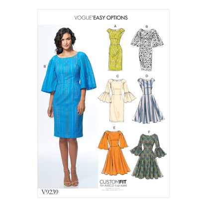 Vogue Patterns V9239 envelope showing misses' fitted bodice dress designs
