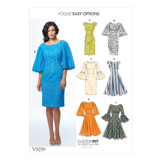 Vogue Patterns V9239 envelope showing misses' fitted bodice dress designs