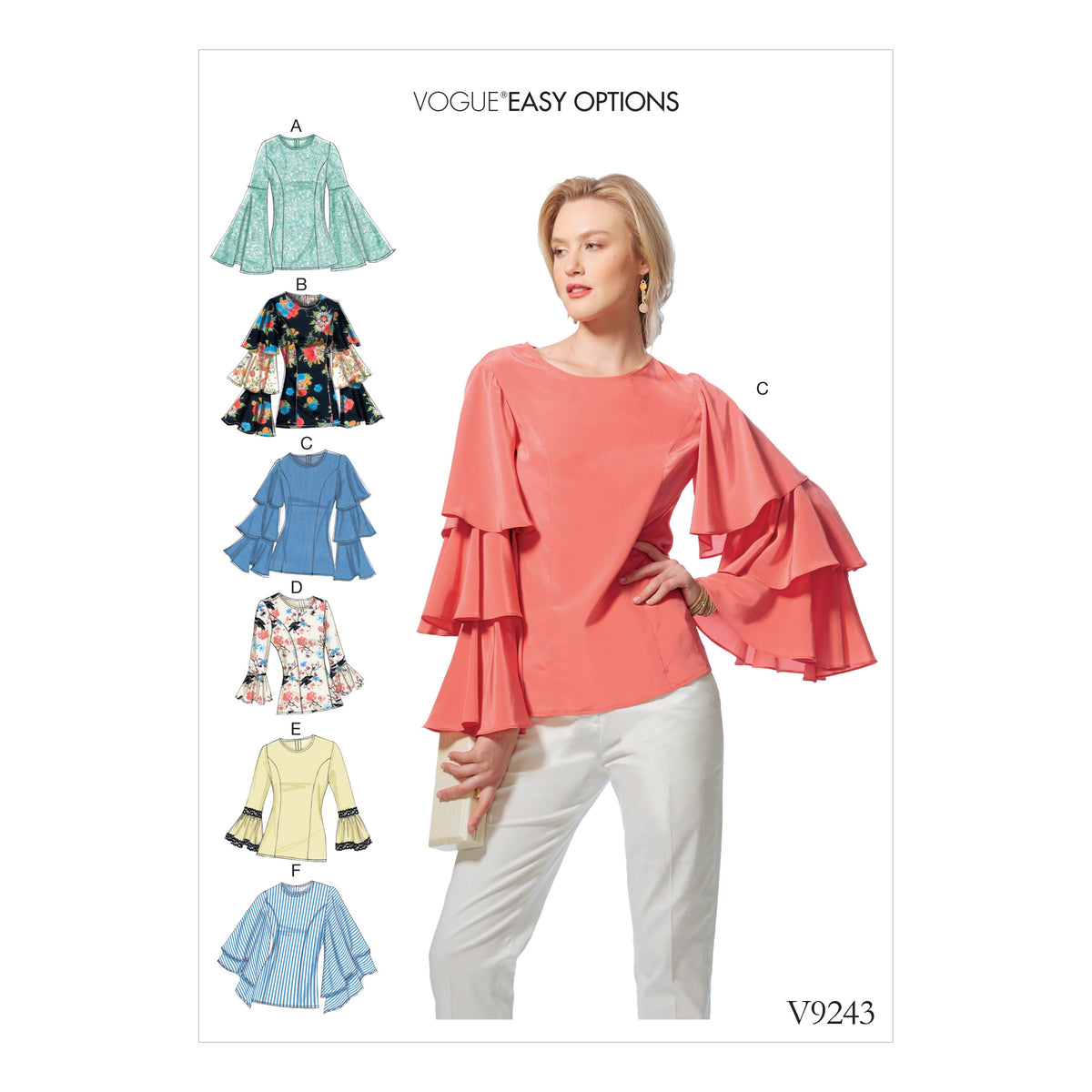 Vogue Patterns V9243 sewing pattern envelope showing the fitted top designs