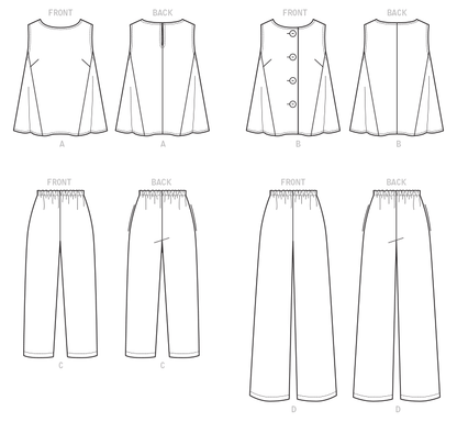 Vogue Patterns V9258 sewing pattern envelope showing the loose-fitting top designs