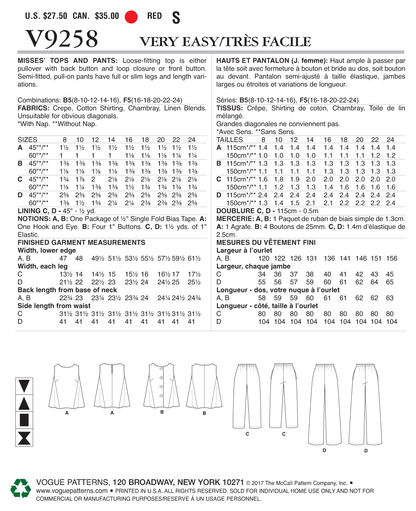 Vogue Patterns V9258 sewing pattern envelope showing the loose-fitting top designs