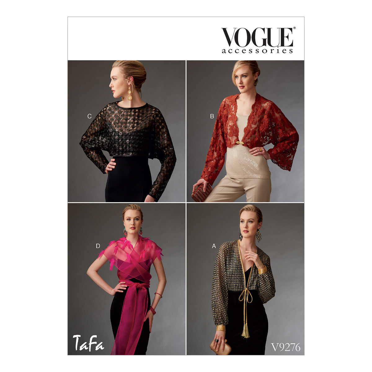 Vogue Patterns V9276 sewing pattern envelope showing the shrug designs