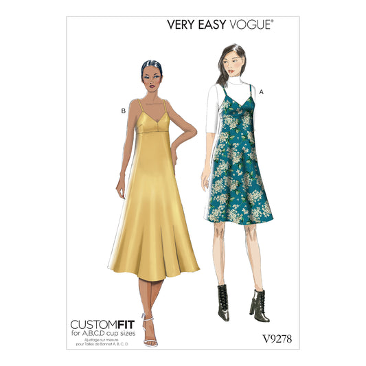 Vogue Patterns V9278 sewing pattern envelope showing the lined dress designs
