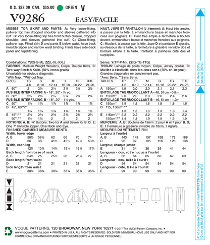 Vogue Patterns V9286 sewing pattern envelope showing the pullover top designs