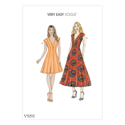 Vogue Patterns V9292 sewing pattern envelope showing the fitted dress with dickey designs