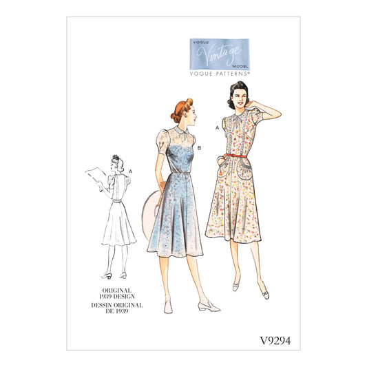 Vogue Patterns V9294 sewing pattern envelope showing the fitted dress designs