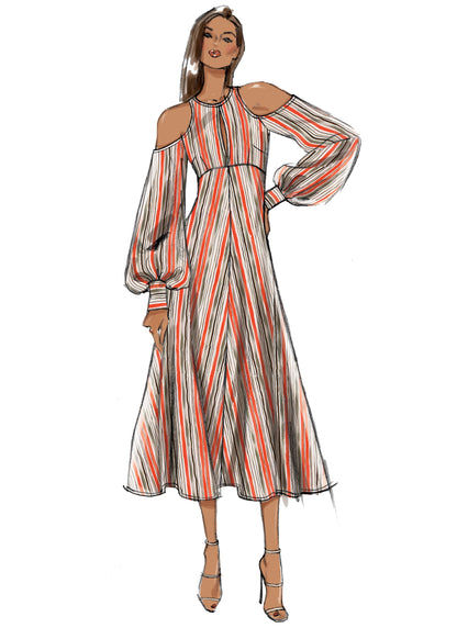 Vogue Patterns V9296 sewing pattern envelope showing the cold shoulder dress designs