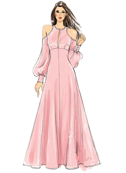 Vogue Patterns V9296 sewing pattern envelope showing the cold shoulder dress designs