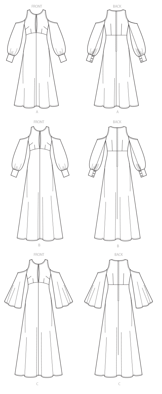 Vogue Patterns V9296 sewing pattern envelope showing the cold shoulder dress designs