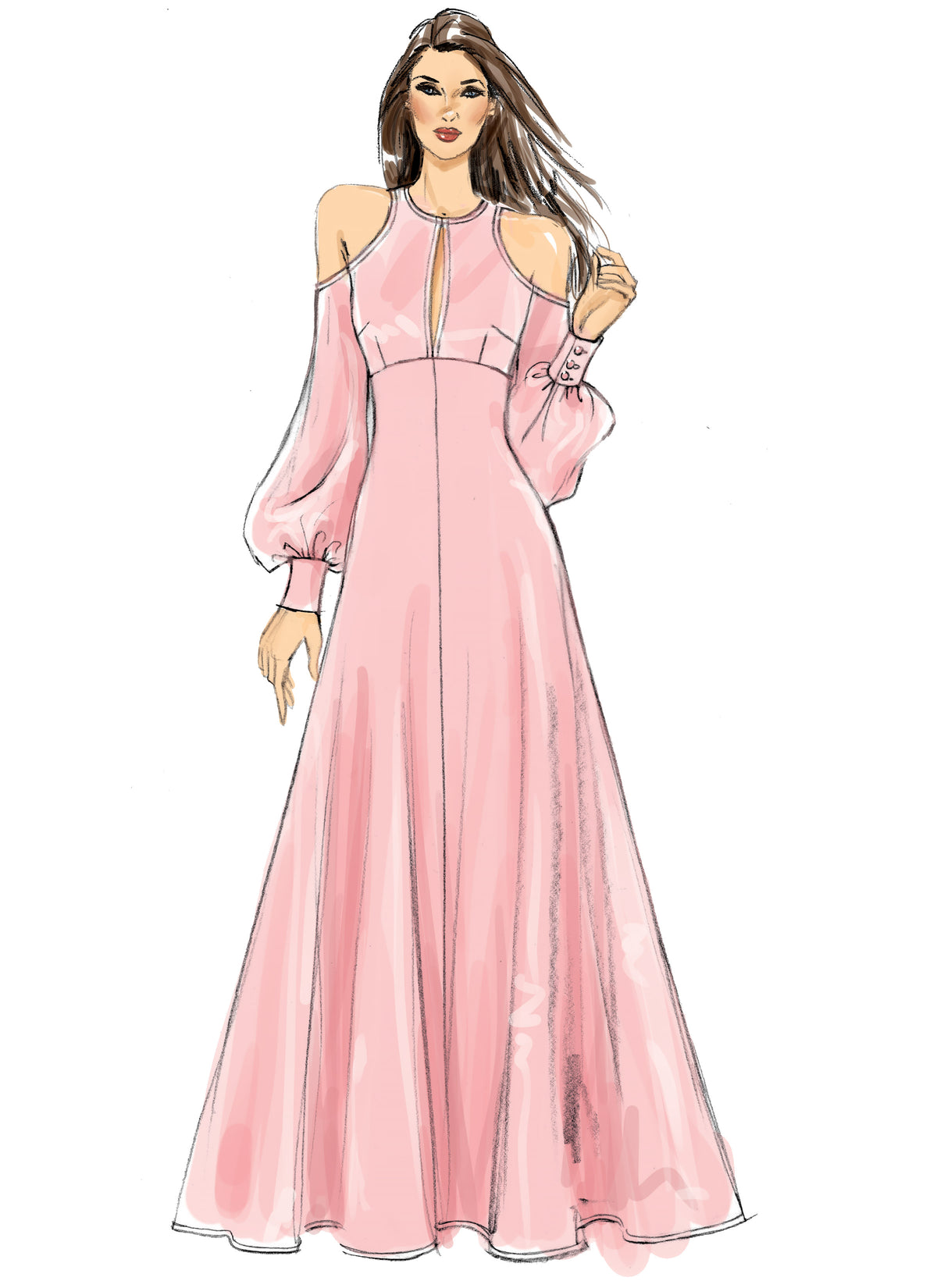 Vogue Patterns V9296 sewing pattern envelope showing the cold shoulder dress designs
