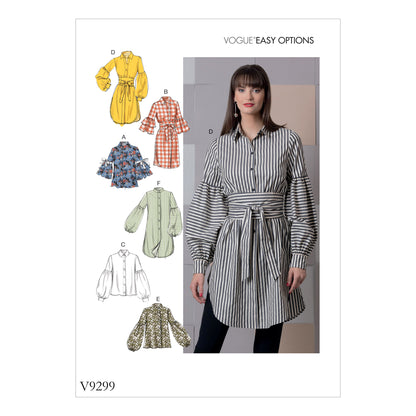 Vogue Patterns V9299 sewing pattern envelope showing the loose-fitting top designs