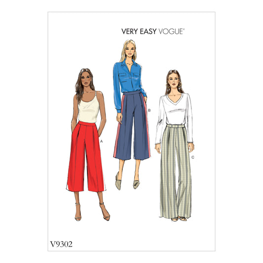 Vogue Patterns V9302 sewing pattern envelope showing the pleated trousers designs
