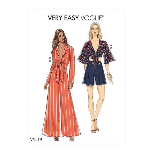 Vogue Patterns V9319 sewing pattern envelope showing the tie front top designs