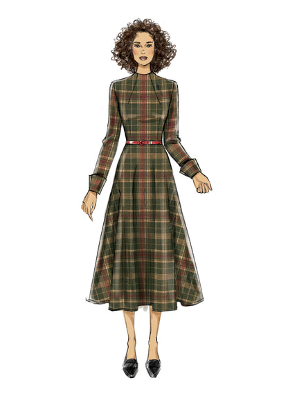 Vogue Patterns V9327 sewing pattern envelope showing the partially lined dress designs