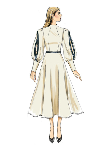 Vogue Patterns V9327 sewing pattern envelope showing the partially lined dress designs