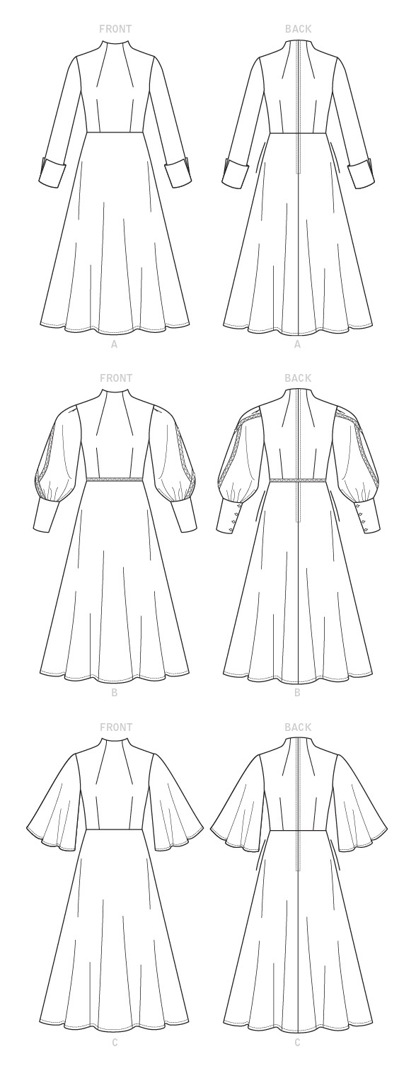 Vogue Patterns V9327 sewing pattern envelope showing the partially lined dress designs