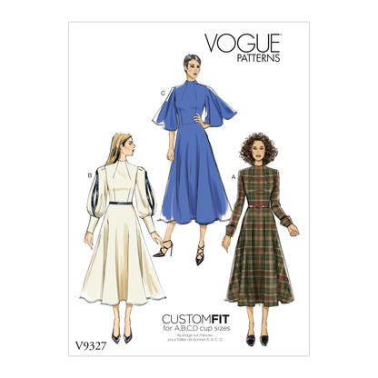 Vogue Patterns V9327 sewing pattern envelope showing the partially lined dress designs