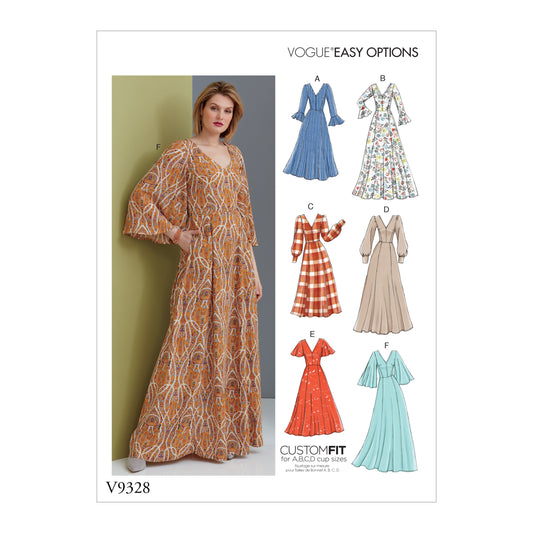Vogue Patterns V9328 sewing pattern envelope showing the dress designs
