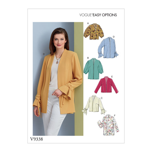 Vogue Patterns V9338 sewing pattern envelope showing the unlined jacket designs