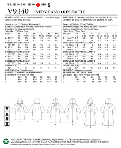 Vogue Patterns V9340 envelope showing hooded coat designs