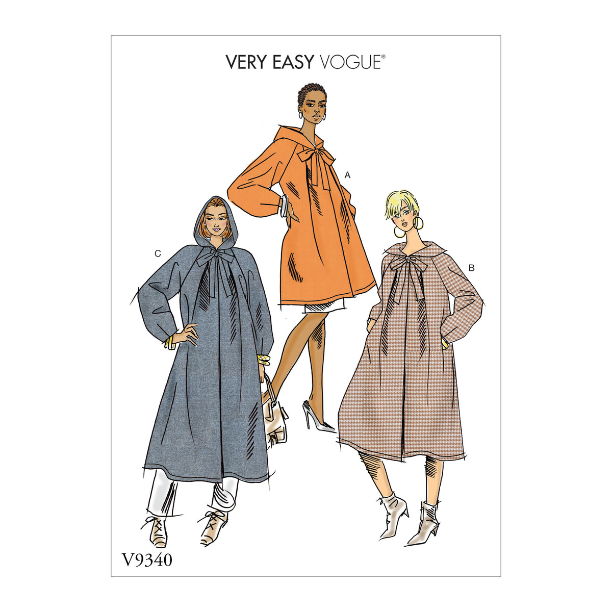 Vogue Patterns V9340 envelope showing hooded coat designs