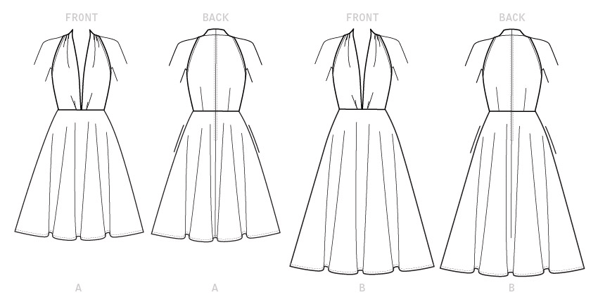Vogue Patterns V9343 envelope showing circle skirt dress designs