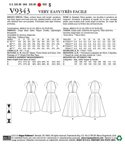 Vogue Patterns V9343 envelope showing circle skirt dress designs