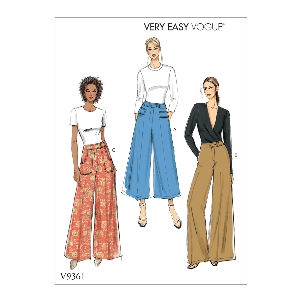 Vogue Patterns V9361 envelope showing flared trousers designs