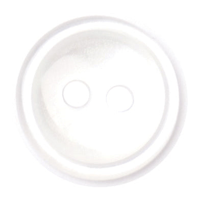 Clear white two-hole button with a raised rim