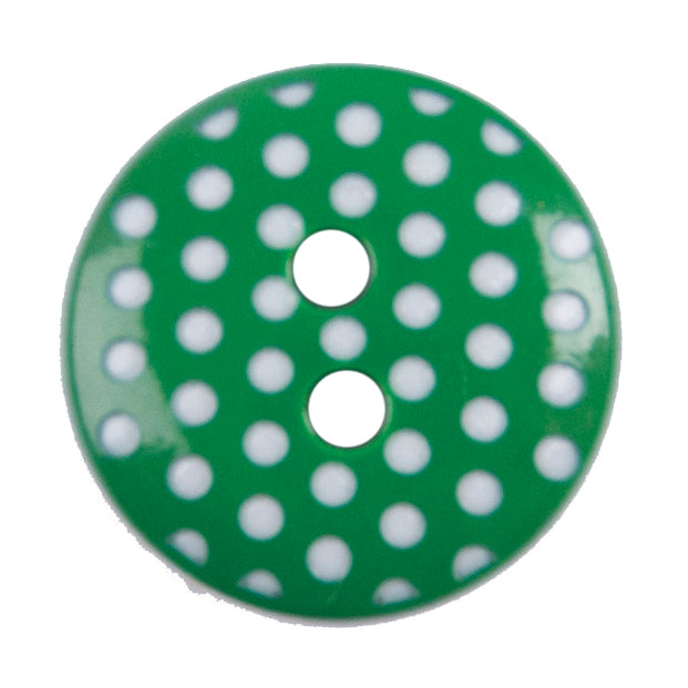 Green two-hole button with white polka dots