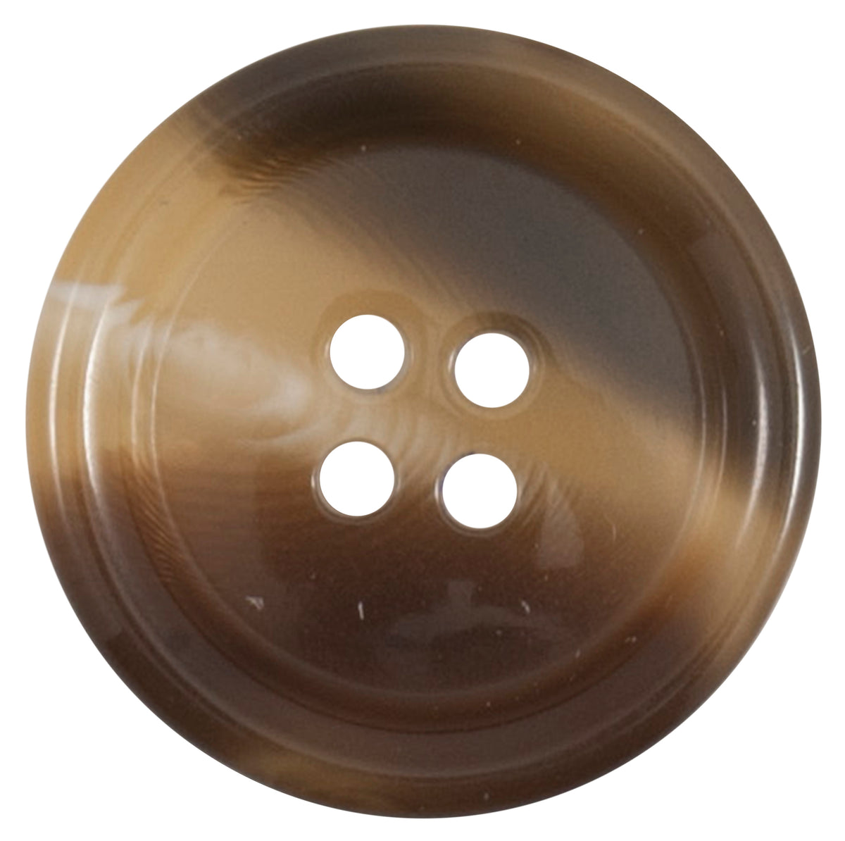 Brown and beige horn-effect four-hole button