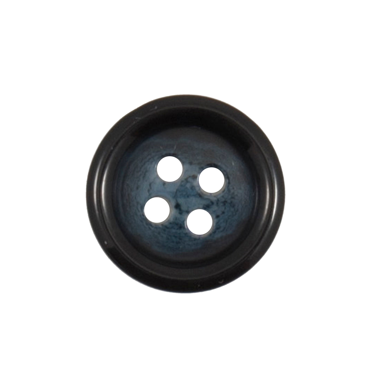 Dark navy four-hole button with a raised rim