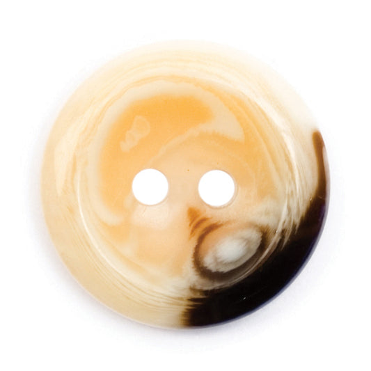 Cream and brown horn-effect two-hole button