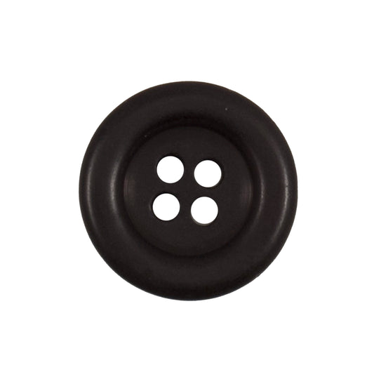 Dark brown four-hole button with a raised rim