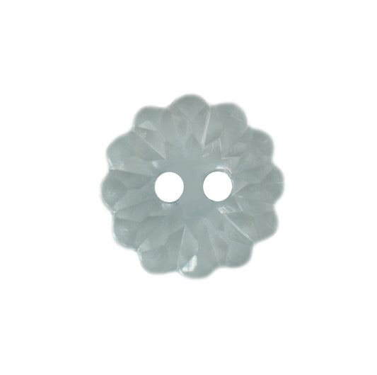 Close-up of pale grey flower-shaped buttons, 15mm