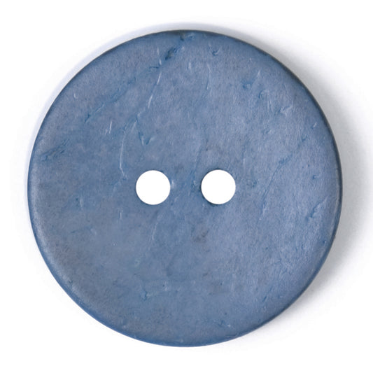 Close-up of denim blue round buttons, 22mm