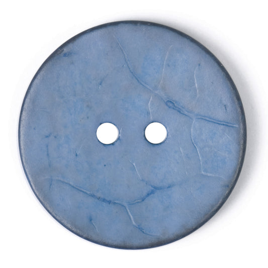 Close-up of a denim blue round button, 30mm