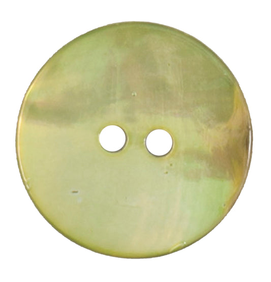 Round button with a lime green pearlescent sheen