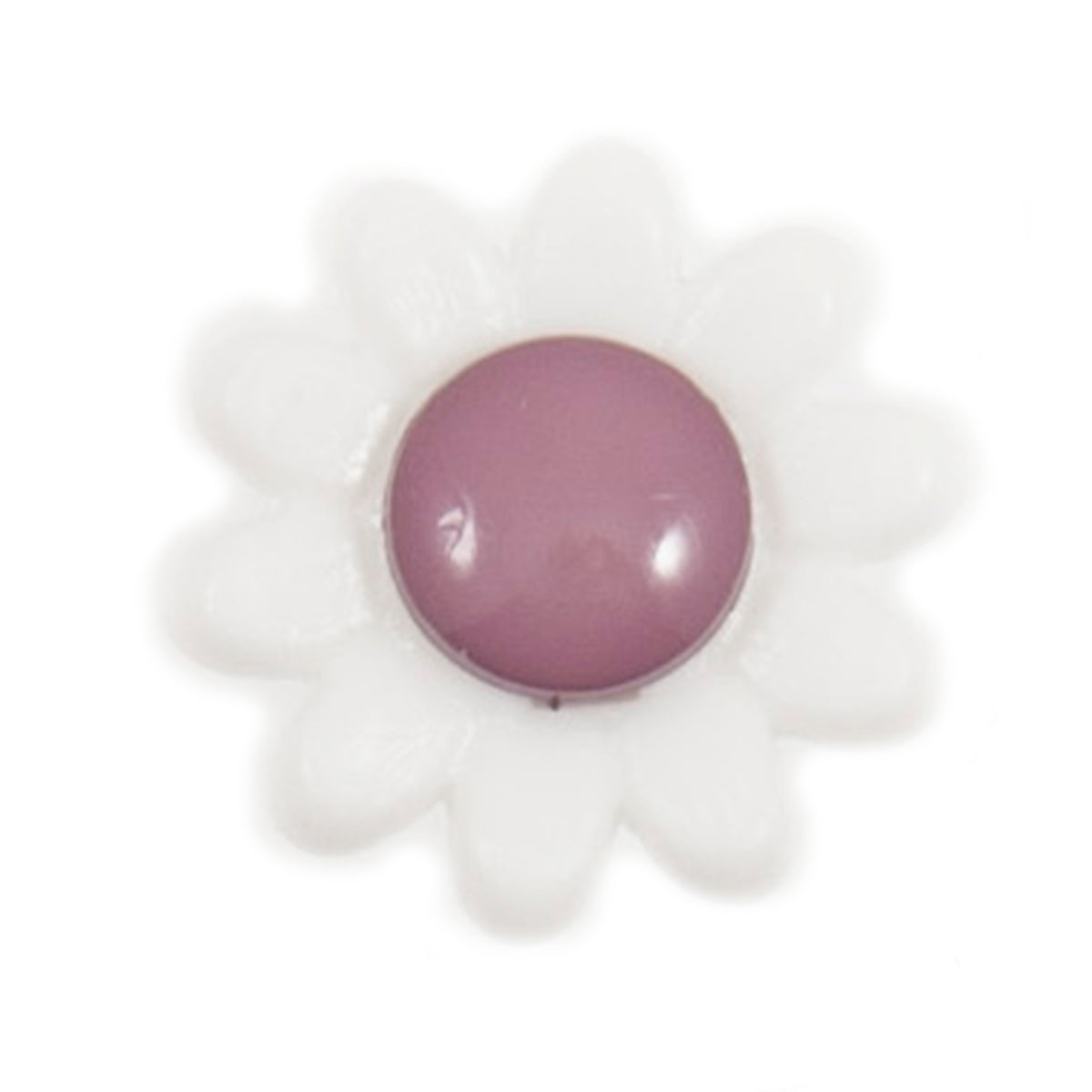 White daisy-shaped button with a glossy lilac centre