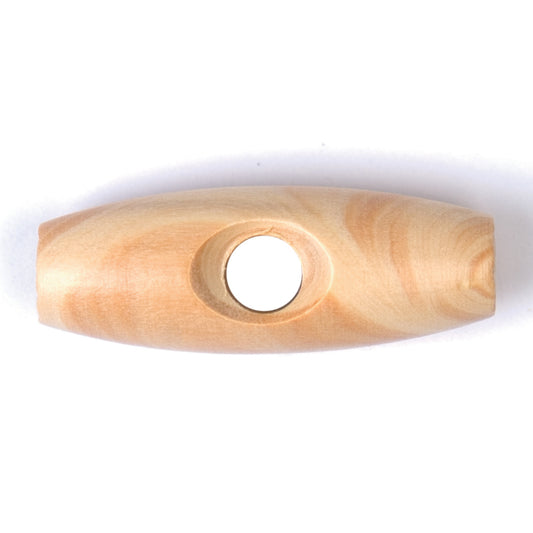 Light natural wood grain toggle button with a single hole
