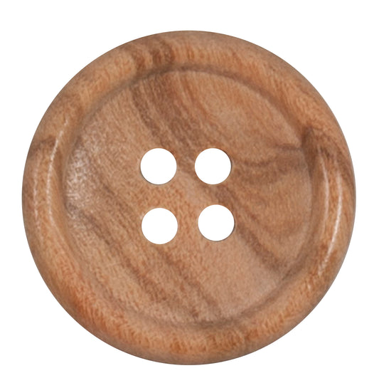 Round rimmed button with a natural wood grain finish
