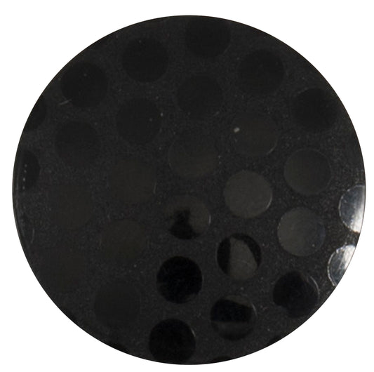 Glossy black round button with a tonal spot pattern