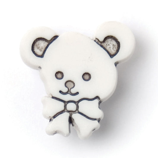 White teddy bear shaped novelty button