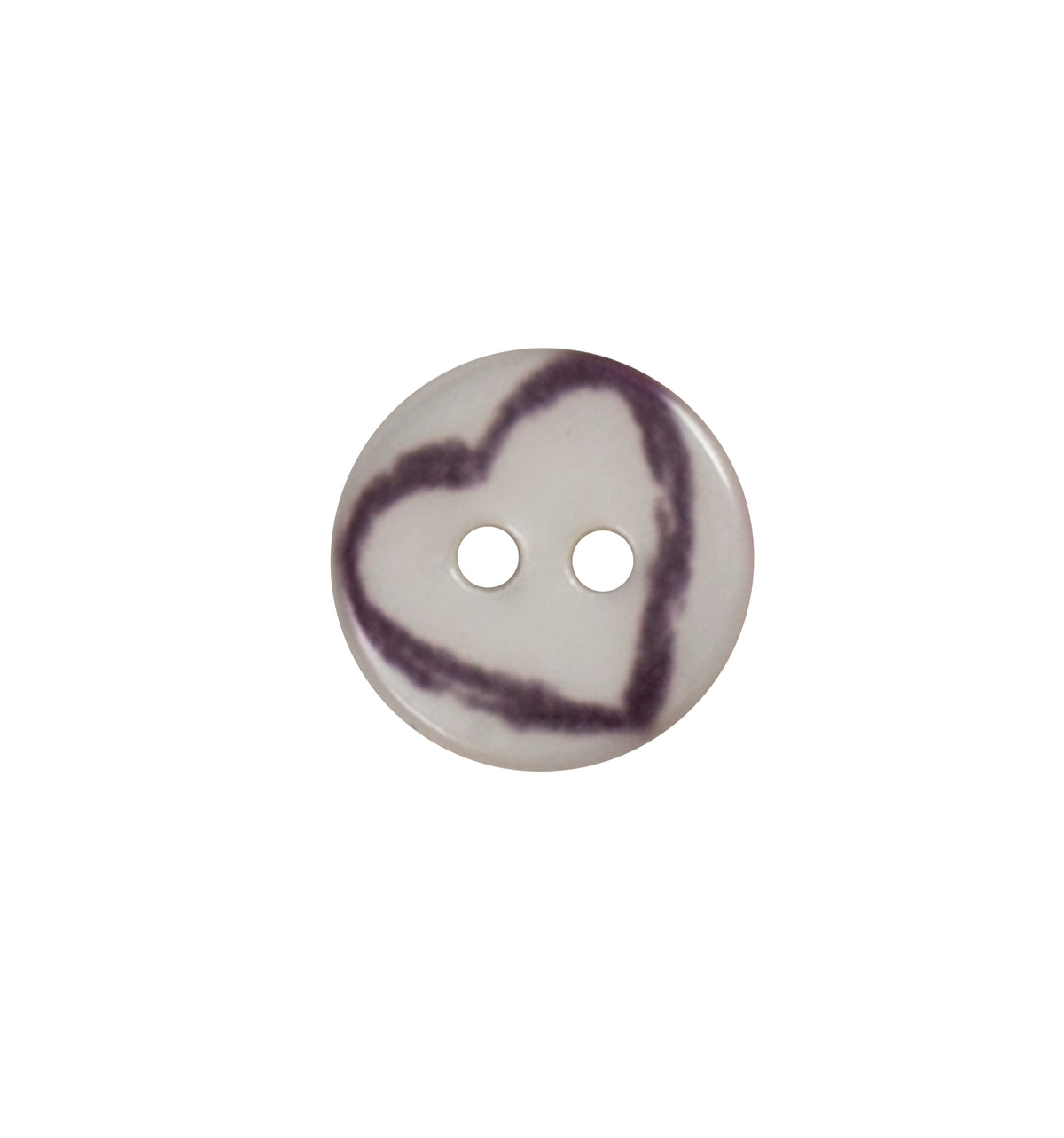 White 2-hole button with dark heart outline print