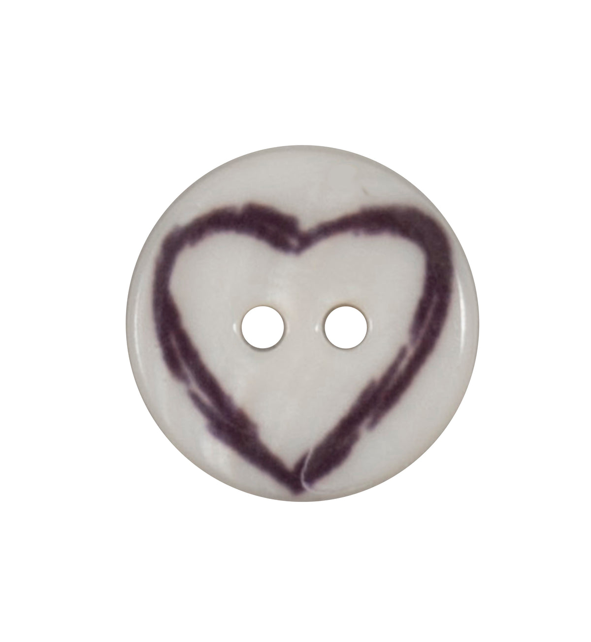 White 2-hole button with dark heart outline print